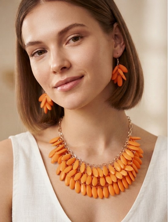 COLOUR BEAD NECKLACE WITH EARRING SET